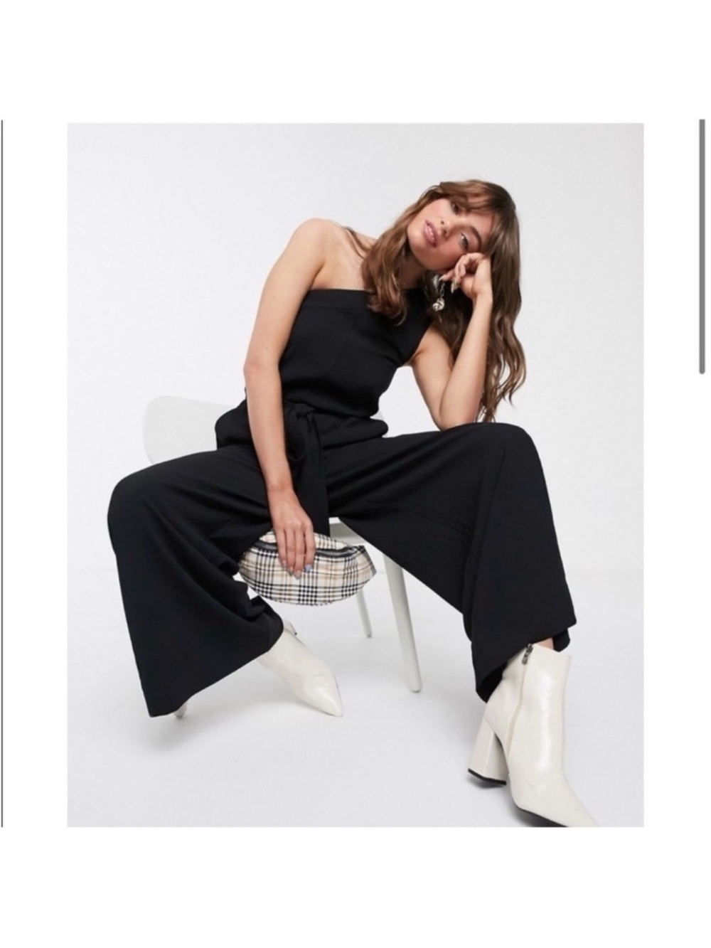 Weekday Black Strapless Wide-Leg Jumpsuit with Tie Waist